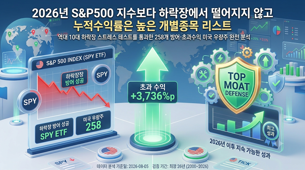2026년 S&P500 지수보다 하락장에서 떨어지지 않고 누적수익률은 높은 개별종목 리스트